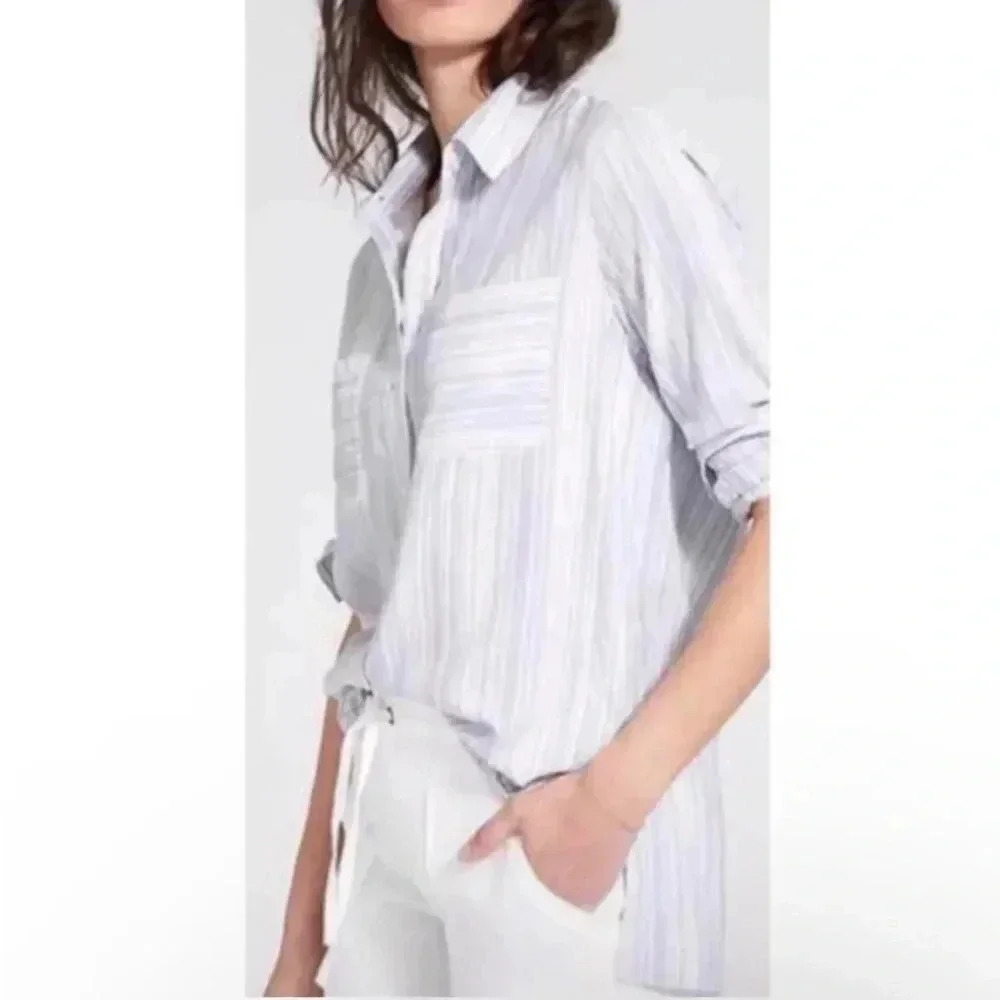 Athleta Button Down Top Lightweight Striped Butto… - image 1
